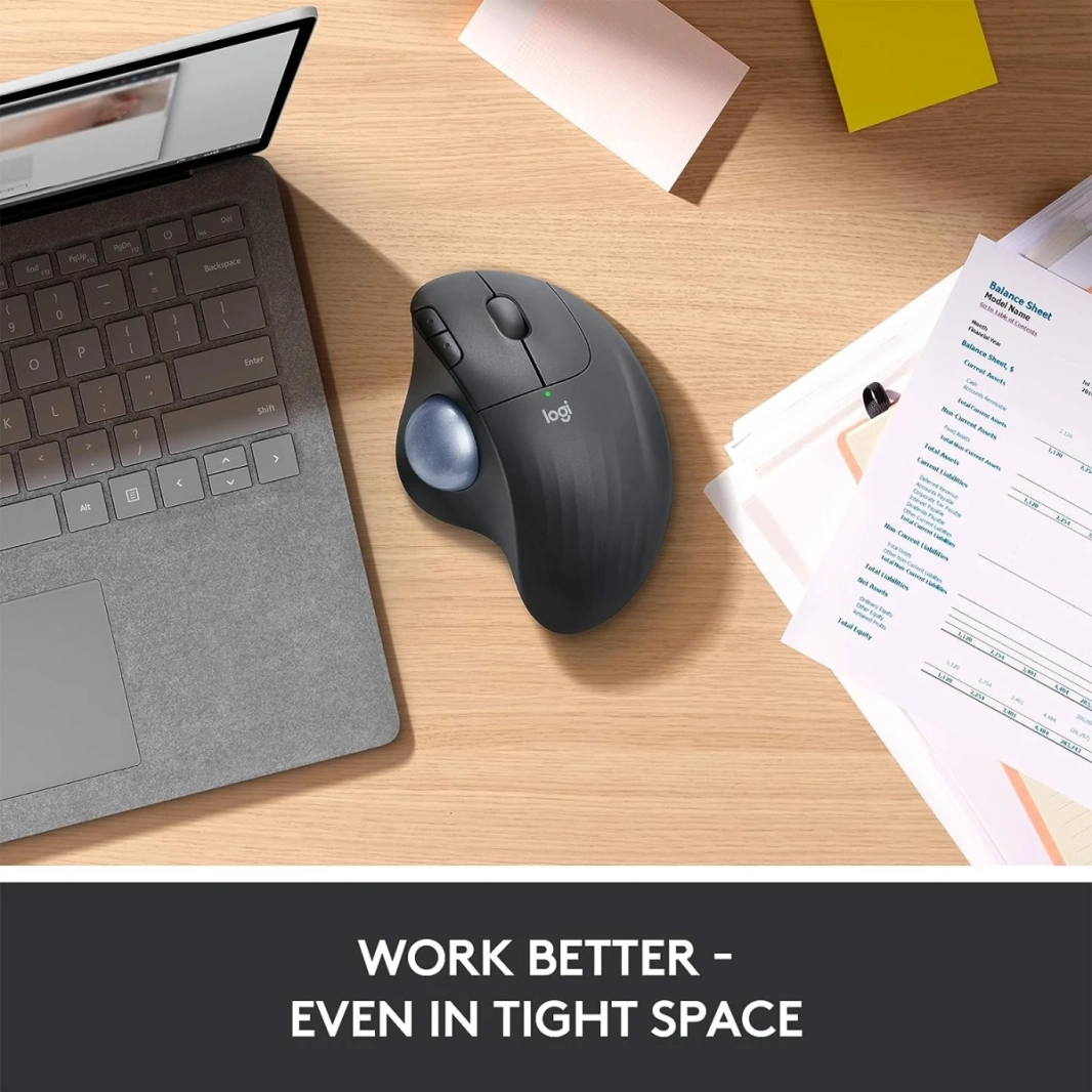 Logitech Ergo M575 اللاسلكية الماوس الماوس السهل التحكم في الإبهام وتتبع سلس التصميم المريح Windows & Mac - Graphite