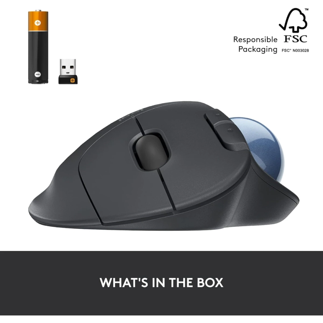 Logitech Ergo M575 اللاسلكية الماوس الماوس السهل التحكم في الإبهام وتتبع سلس التصميم المريح Windows & Mac - Graphite