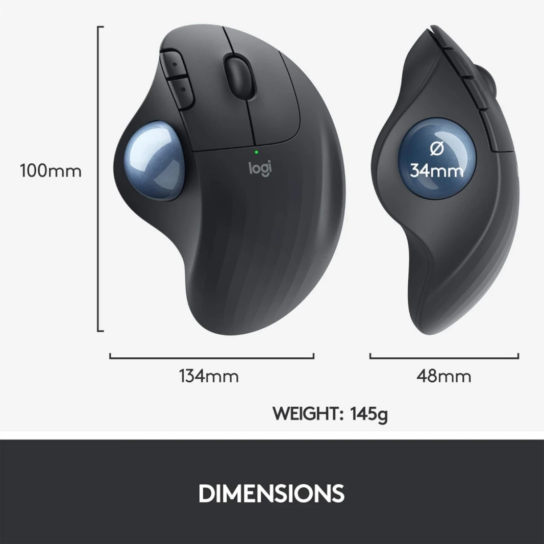 Logitech Ergo M575 اللاسلكية الماوس الماوس السهل التحكم في الإبهام وتتبع سلس التصميم المريح Windows & Mac - Graphite