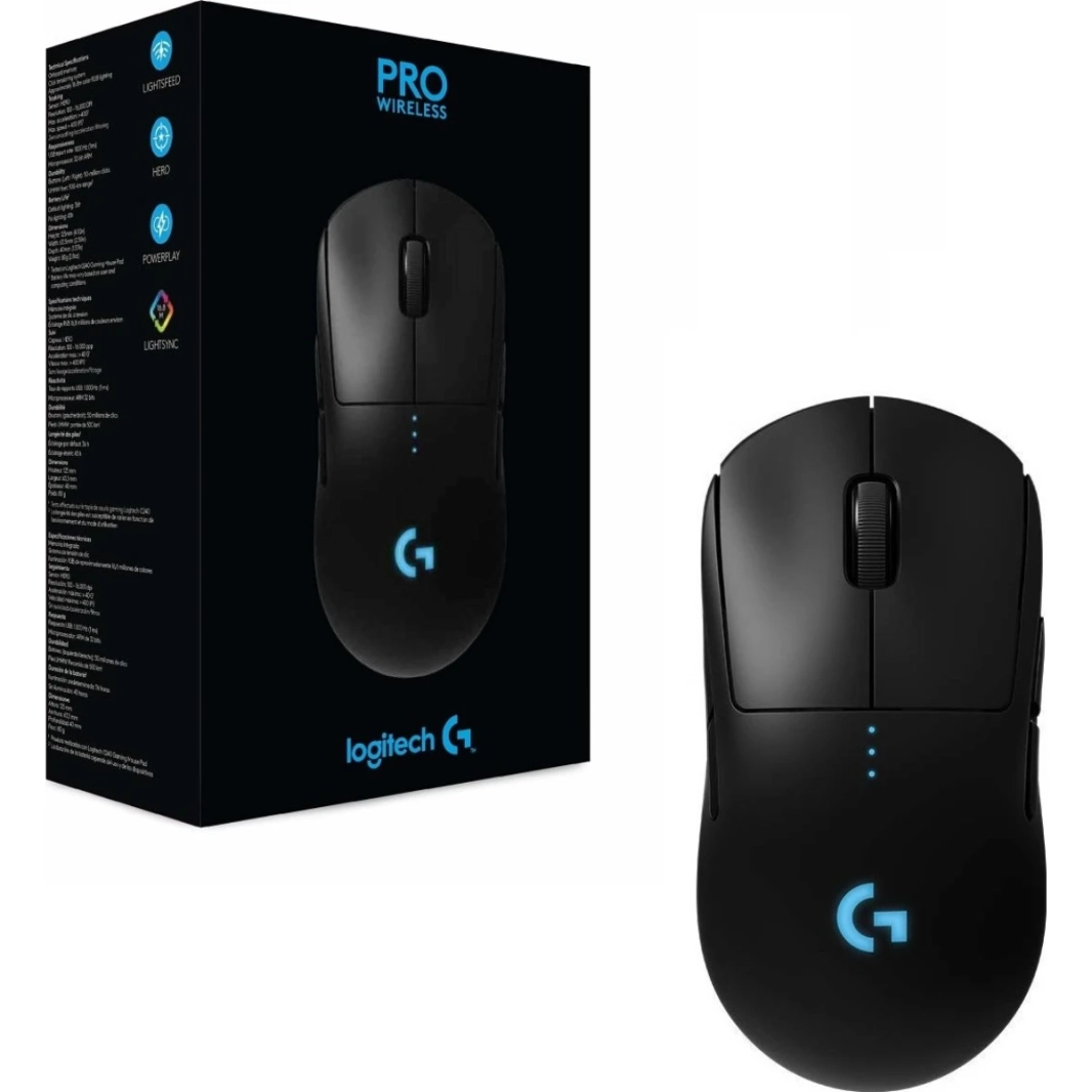 Logitech G PRO Wireless HERO 25K Sensor 25,600 DPI RGB Ultra Lightweight 4-8 Programmable Buttons Long Battery Life PC/Mac - Black