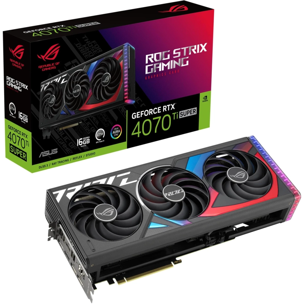 ASUS ROG Strix GeForce RTX 4070 TI Super 16GB GDDR6X DLSS 3 MATCIATE VENTER PRATCHED AURA SYNC