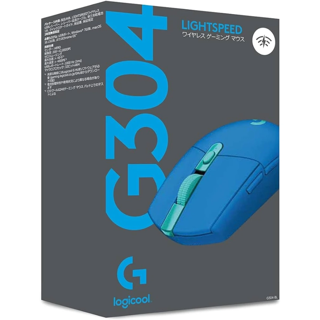 Logitech G304 مستشعر Hero Wireless Hero Wireless 12000 نقطة في البوصة خفيفة الوزن 6 أزرار قابلة للبرمجة 250 ساعة عمر البطارية على متن الطائرة/ماك - الأزرق