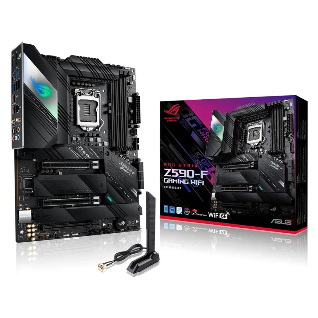 ASUS ، Rog Strix Z590-F Gaming WiFi 6e Intel Z590 PCIe 4.0 2.5GB Ethernet 4x M.2 Slots USB 3.2 Gen 2x2 USB Type-C Aura Sync RGB