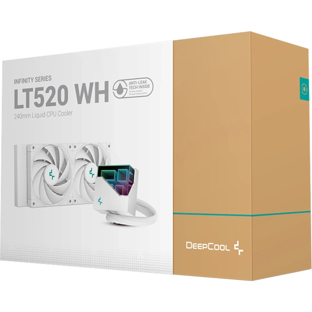 Deepcool Liquid Cooler LT520 4th Gen Dual -Chamber Pump 3100rpm Multidimensional Linfinity Mirror Block 280W TDP AIO Cooler - White