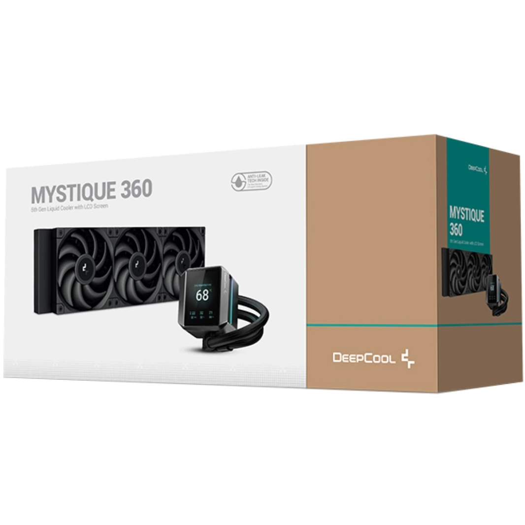 Deepcool Mystique 360 ​​LCD Liquid Cooler 360mm 5th Gen Pump 3400RPM 2.8 "640x480 TFT LCD Screen 2150 RPM سرعة المروحة 72.45 CFM مروحة الهواء