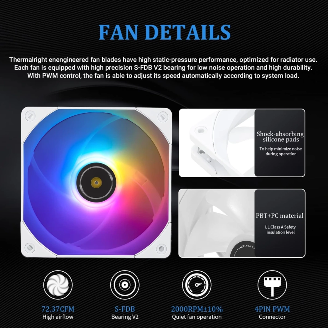 Thermalright Frozen Notte 240 Argb Water Cooler 2x PWM Fans S -FDB V2 محامل لـ AMD/Intel - أبيض