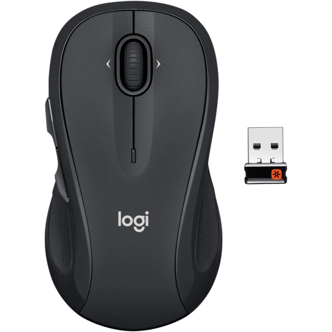 Logitech M510 Wireless Rubber Grips 5 أزرار قابلة للبرمجة تصل إلى 24 شهرًا بطارية USB - أسود