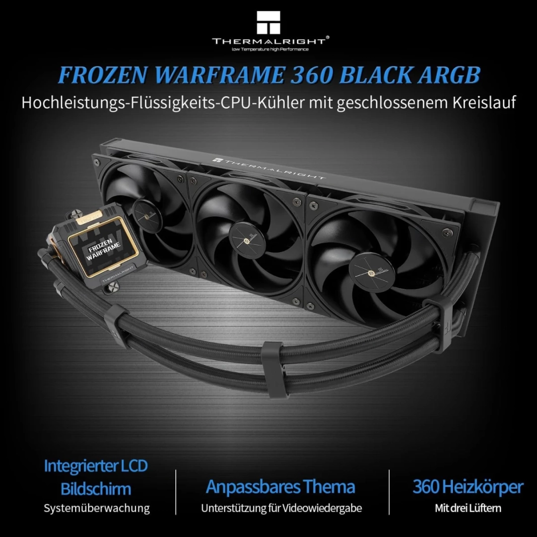 Thermalright Frozen Warframe 360 ​​Water Cooler مع 3x PWM Fans IPS 320x240 شاشة LCD لـ AMD/Intel - Black