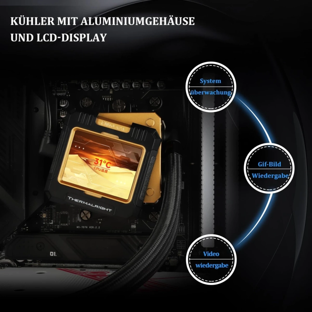 Thermalright Frozen Warframe 360 ​​Water Cooler مع 3x PWM Fans IPS 320x240 شاشة LCD لـ AMD/Intel - Black