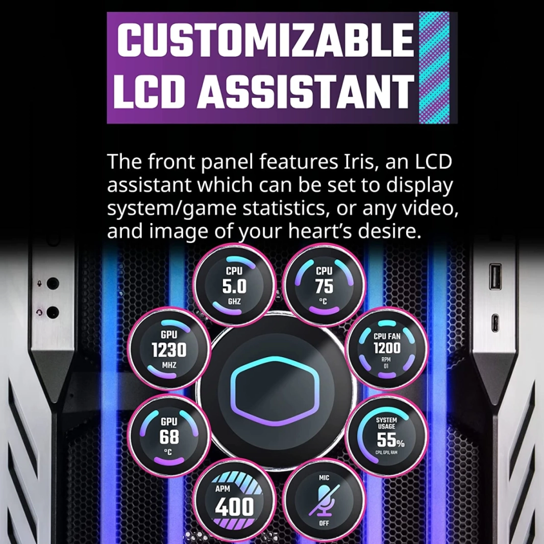 Cooler Master HAF 700 EVO E-ATX IRIS LCD LCD Trashable TG Front Panel Fans Argb