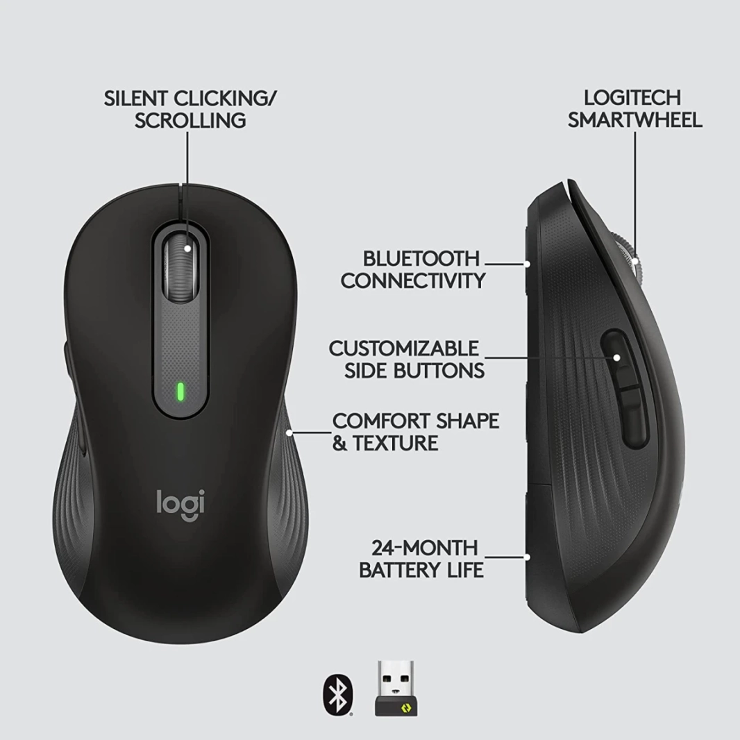 Logitech Signature M650 Silent 2 Year Battery Wireless & Bluetooth Multi-Device Compatibility
