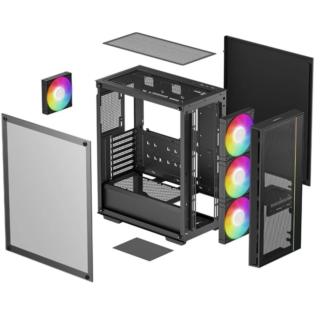 DeepCool Matrexx 55 V4 Mid Tower Mesh Maximum Air Flow LED Strip W/ 3x140mm + 1x120mm Argb Fans - Black