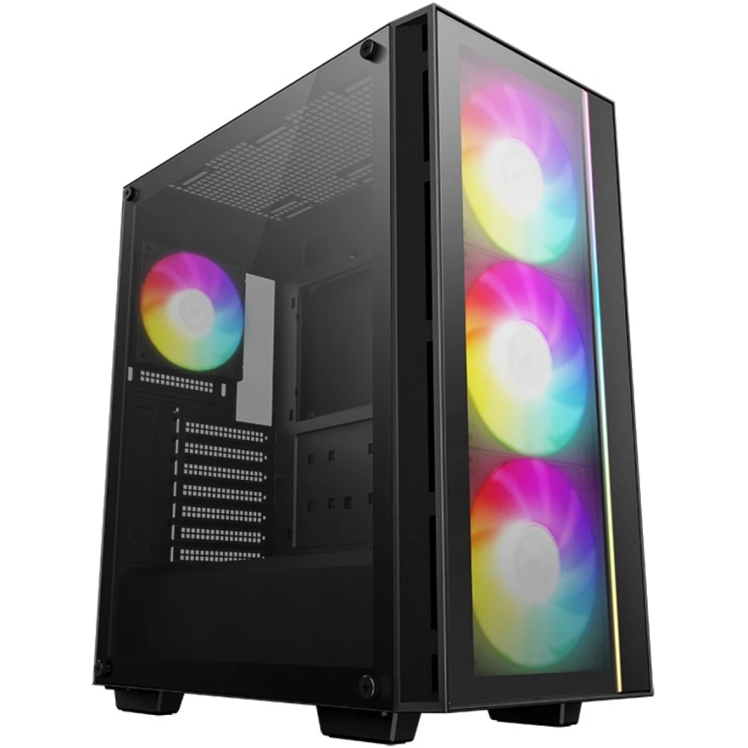 Deepcool Matrexx 55 V4 Mid Tower Glass Led Strip W/ 3x140mm + 1x120mm Argb Fans - Black