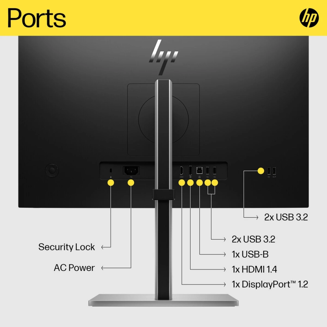 HP E24Q G5 24 "IPS 2K Professional 4-Way قابل للتعديل 99 ٪ SRGB 300NITS HP EYE EAGE W/ DISTRAL
