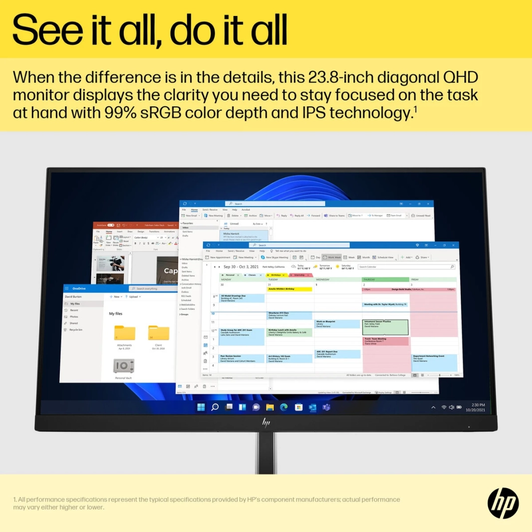 HP E24Q G5 24 "IPS 2K Professional 4-Way قابل للتعديل 99 ٪ SRGB 300NITS HP EYE EAGE W/ DISTRAL