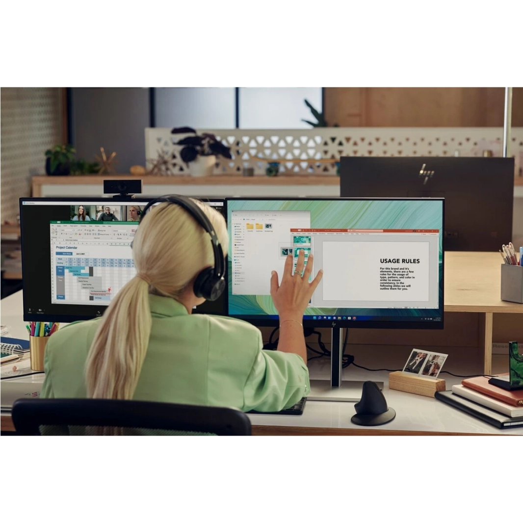 HP E24Q G5 24 "IPS 2K Professional 4-Way قابل للتعديل 99 ٪ SRGB 300NITS HP EYE EAGE W/ DISTRAL