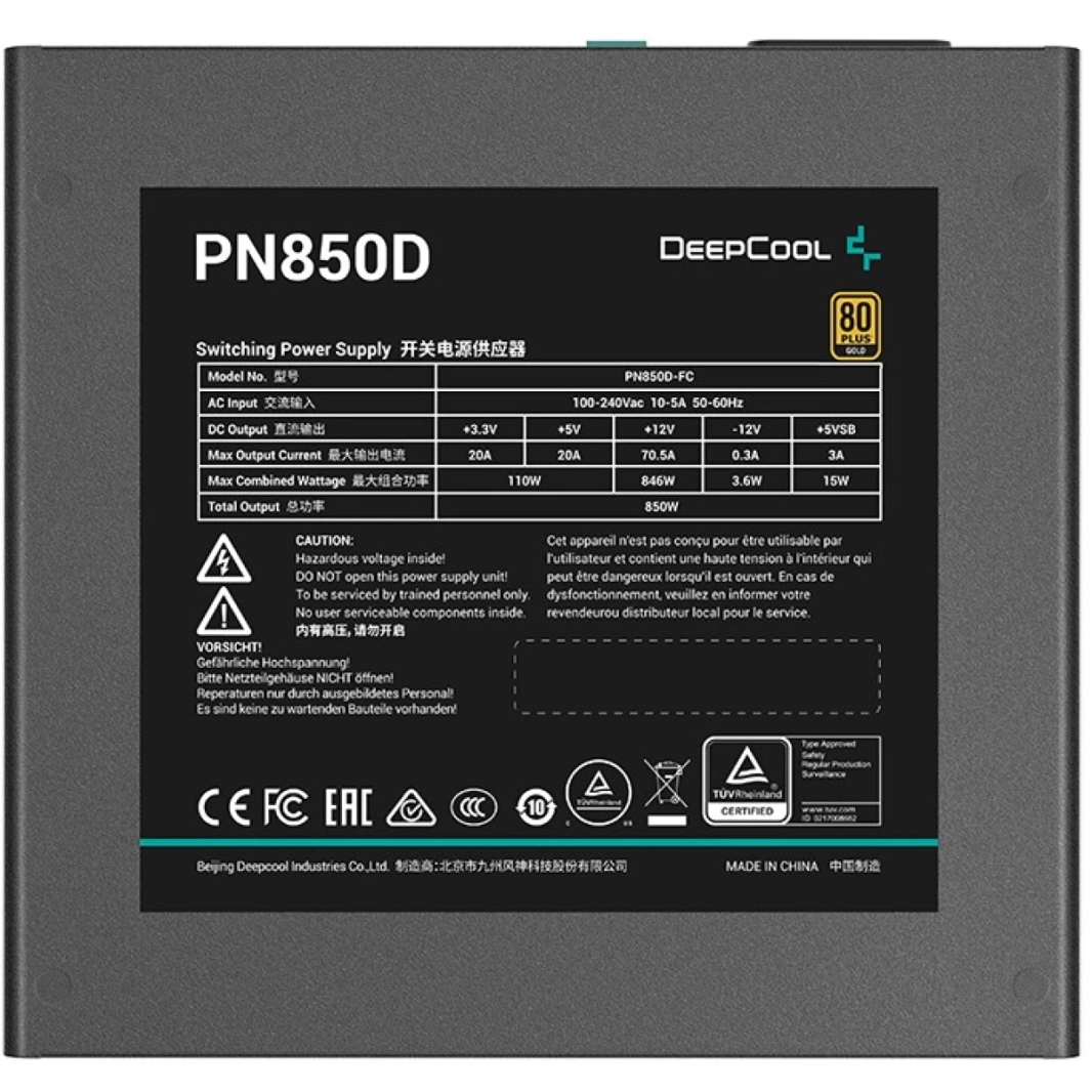 DeepCool PN850D 80+ GOLD 850W ATX 3.1 & PCIE 5.1 ​​Hydro Bearing 120mm Fan PFC + Full Bridge SRC LLC + DC TO DC - Black