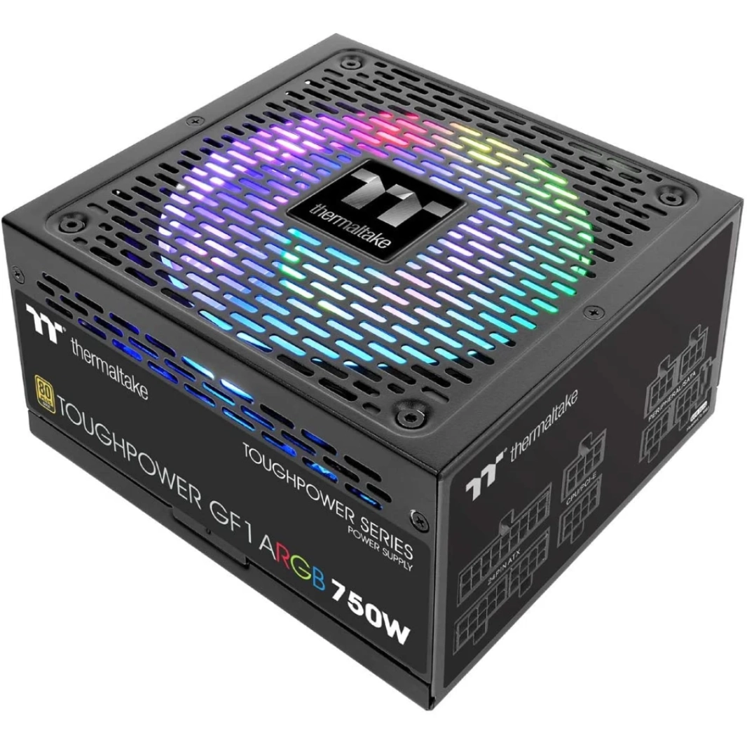Thermaltake Toughpower GF1 ARGB 750W 80+ GOLD SYNC/TANANOG يتم التحكم فيها الكامل PSU