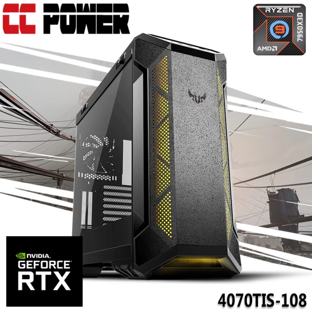 CC Power 4070TIS-108 Gaming PC 7Gen AMD Ryzen 9 7950X3D 16-Cores w/ Nvidia RTX 4070TI SUPER 16GB & Extreme Air Cooler