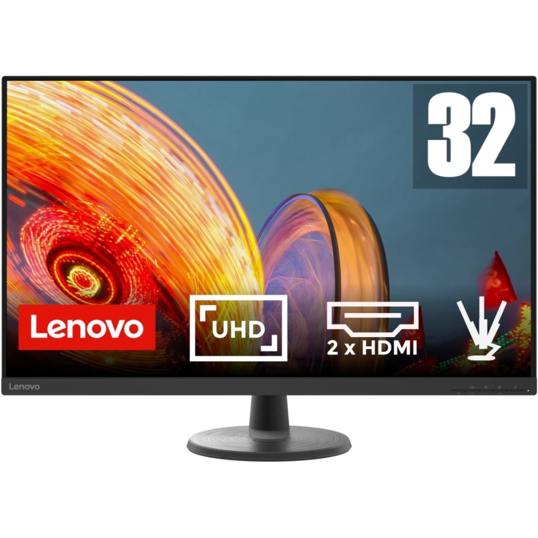Lenovo C32U -40 32 "UHD 4K 60Hz Eyesafe قريبة من وميض مجاني للعمل والترفيه 2x HDMI وواجهة منفذ العرض - الأسود