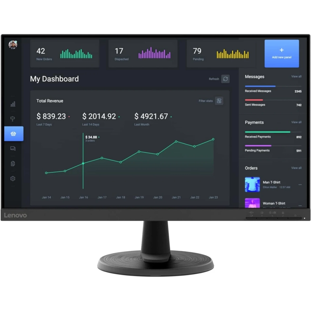 Lenovo Thinkvision C24-40 23.8 "Full HD 75Hz AMD FreeSync VGA & HDMI واجهة - أسود