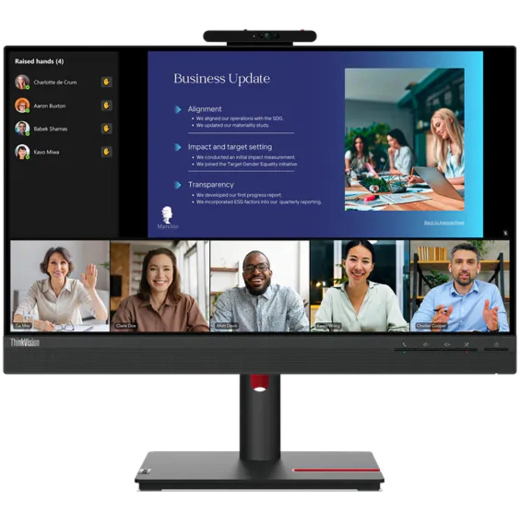 Lenovo Thinkvision T24MV-30 24 "IPS Full HD 75Hz Conferencing Moniter Stand Resultable Stand Brated in 5MP IR+RGB WebCAM & SPEALERS & MIC W/ HDMI 2.1 ، DP ، USB C & USB HUB