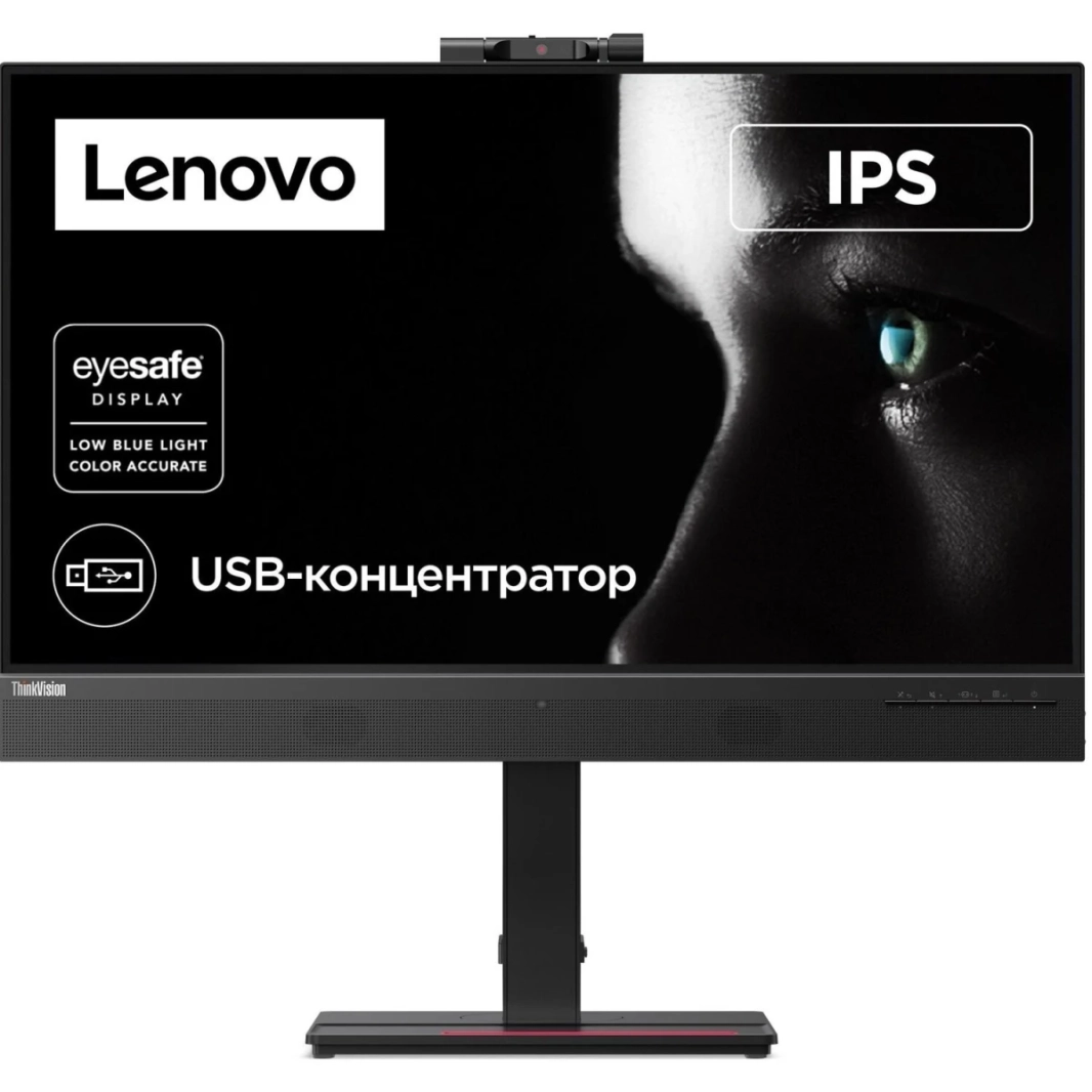 Lenovo ThinkVision T27hv-30 27" IPS 2K 74Hz Conferencing Monitor Adjustable Stand Built In 5MP IR+RGB Webcam & Speakers & Mic w/ HDMI 2.1, DP, USB C & USB Hub