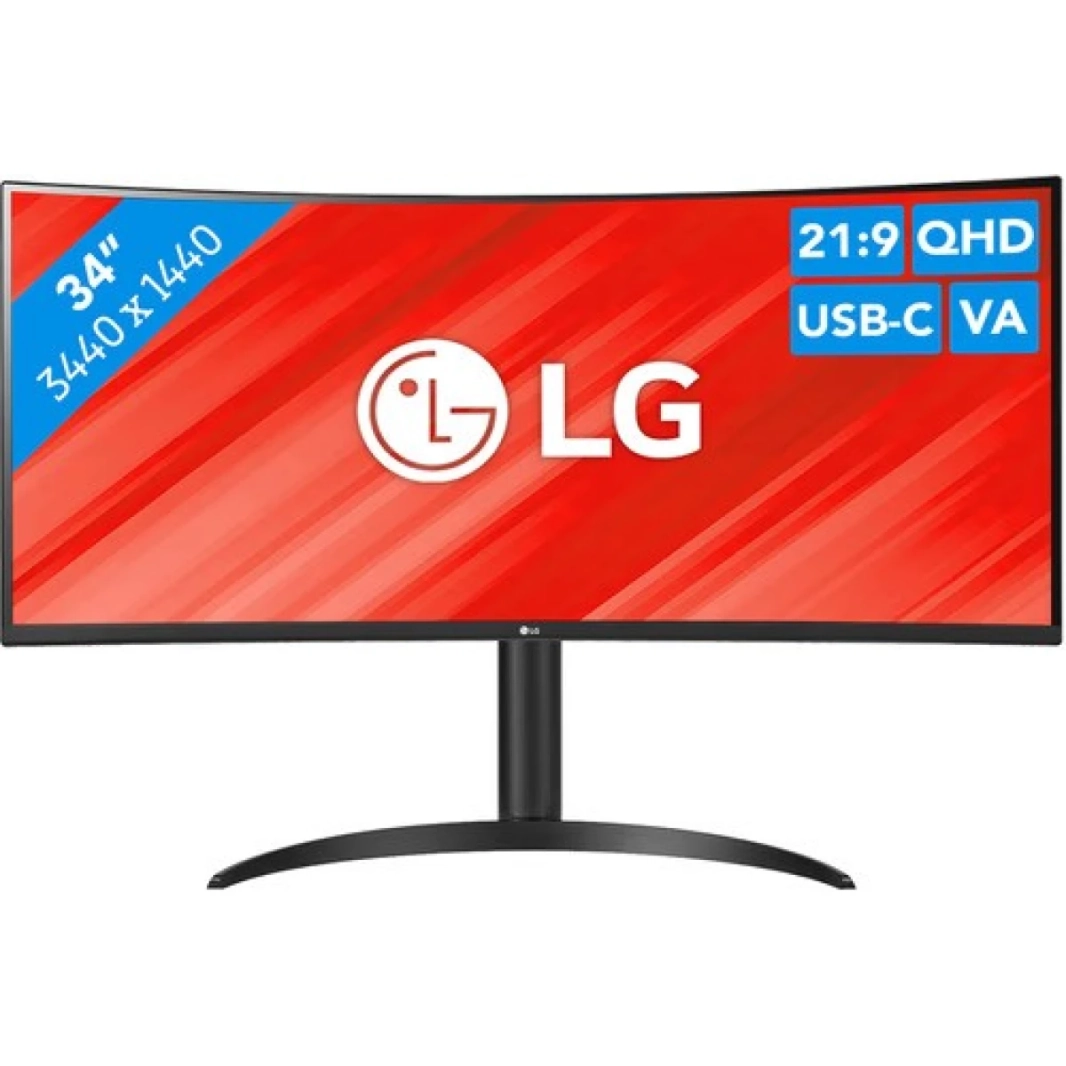 LG 34WR55QC-B 34 "منحني Ultrawide 2K WQHD HDR 10 100Hz مع USB Type-C 65W SRGB 99 ٪ AMD FRESYNC REAVE