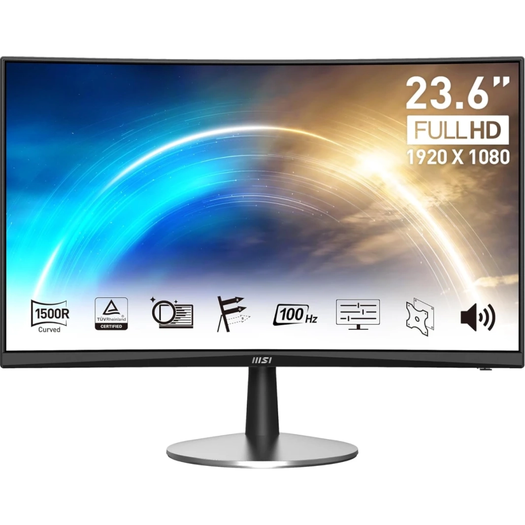 MSI PRO MP2422C 24 "Full HD Curved 1500r 100Hz أقل من Blue Light Pro Vesa مكبرات صوت مدمجة قابلة للإمالة HDMI & VGA-أسود