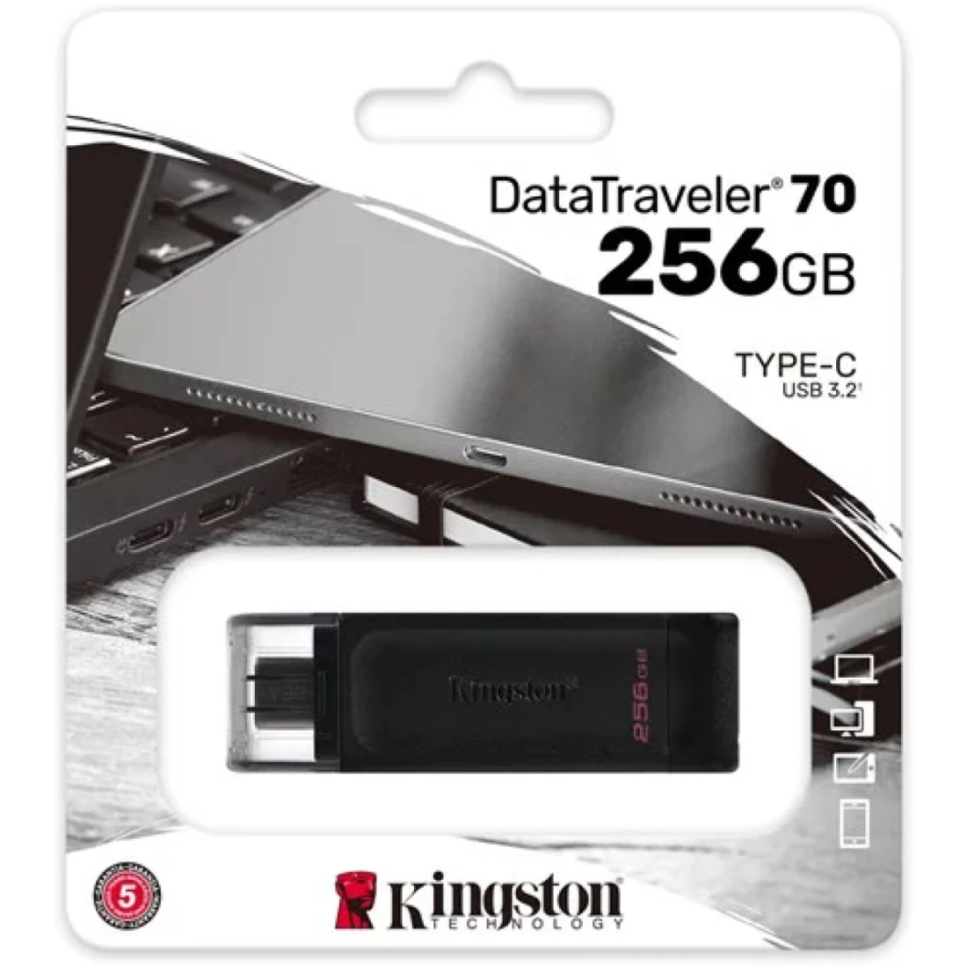 Kingston DataTraveler 70 256GB محمولة وخفيفة الوزن USB-C Flash ذاكرة ، أسود