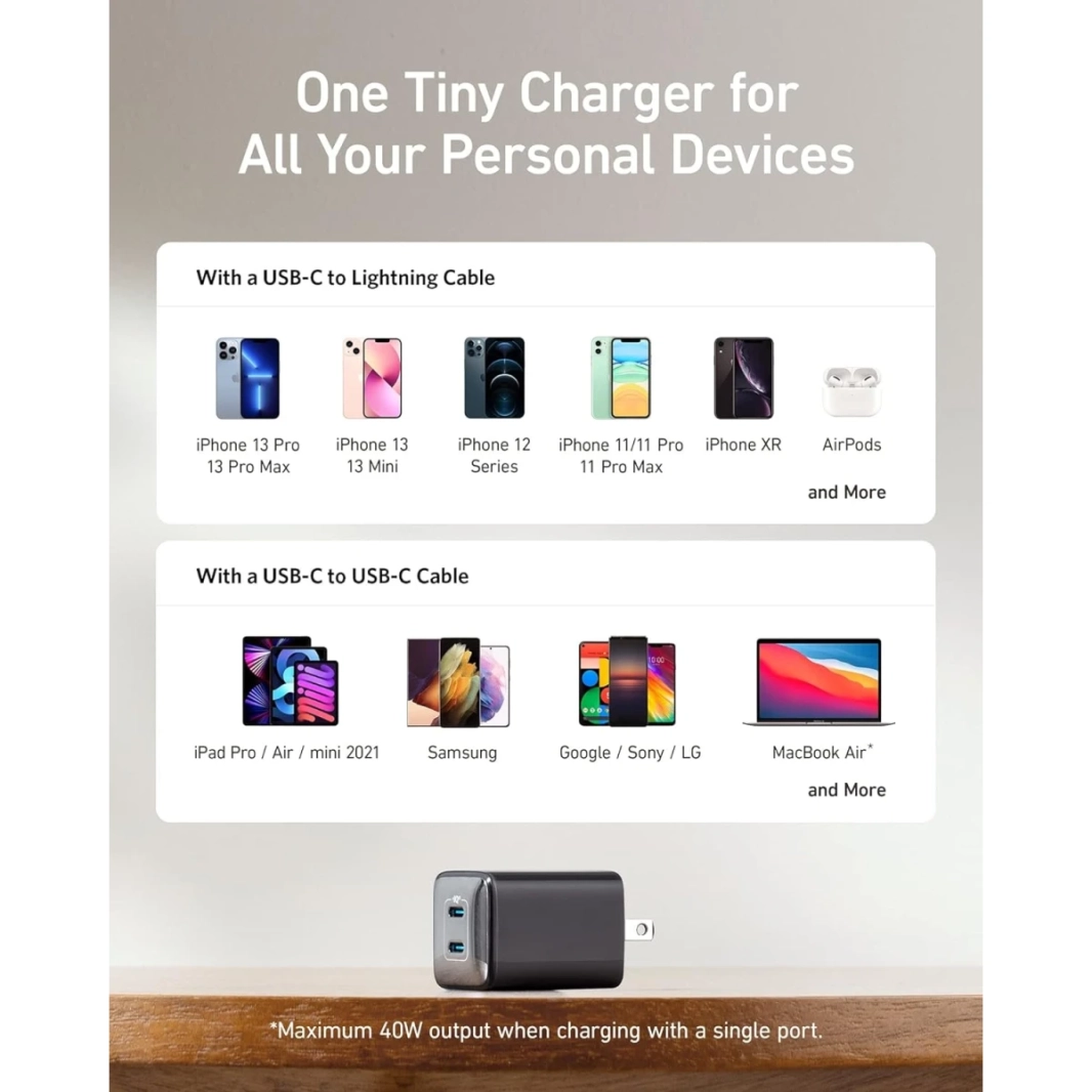 Anker 521 Charger (Nano Pro) USB C Charger 40W PIQ 3.0 شاحن سريع مضغوط متين (غير قابل للطي) لجهاز iPhone ، Galaxy ، Pixel 4/3 ، iPad (الكابل غير المدرج)