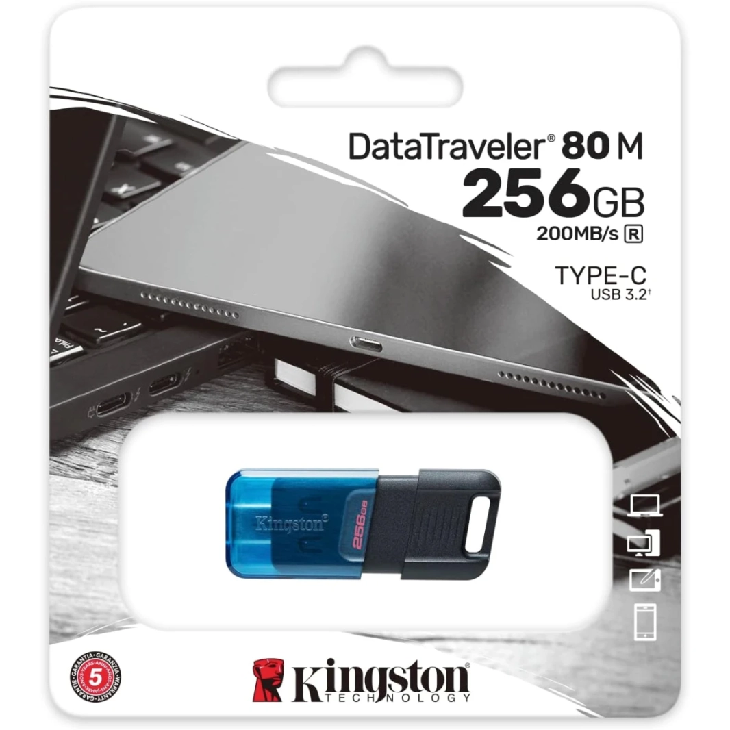 Kingston DataTraveler 80 M 256GB USB-C Flash Drive USB 3.2 Gen 1 حتى 200 ميجابايت/ثانية