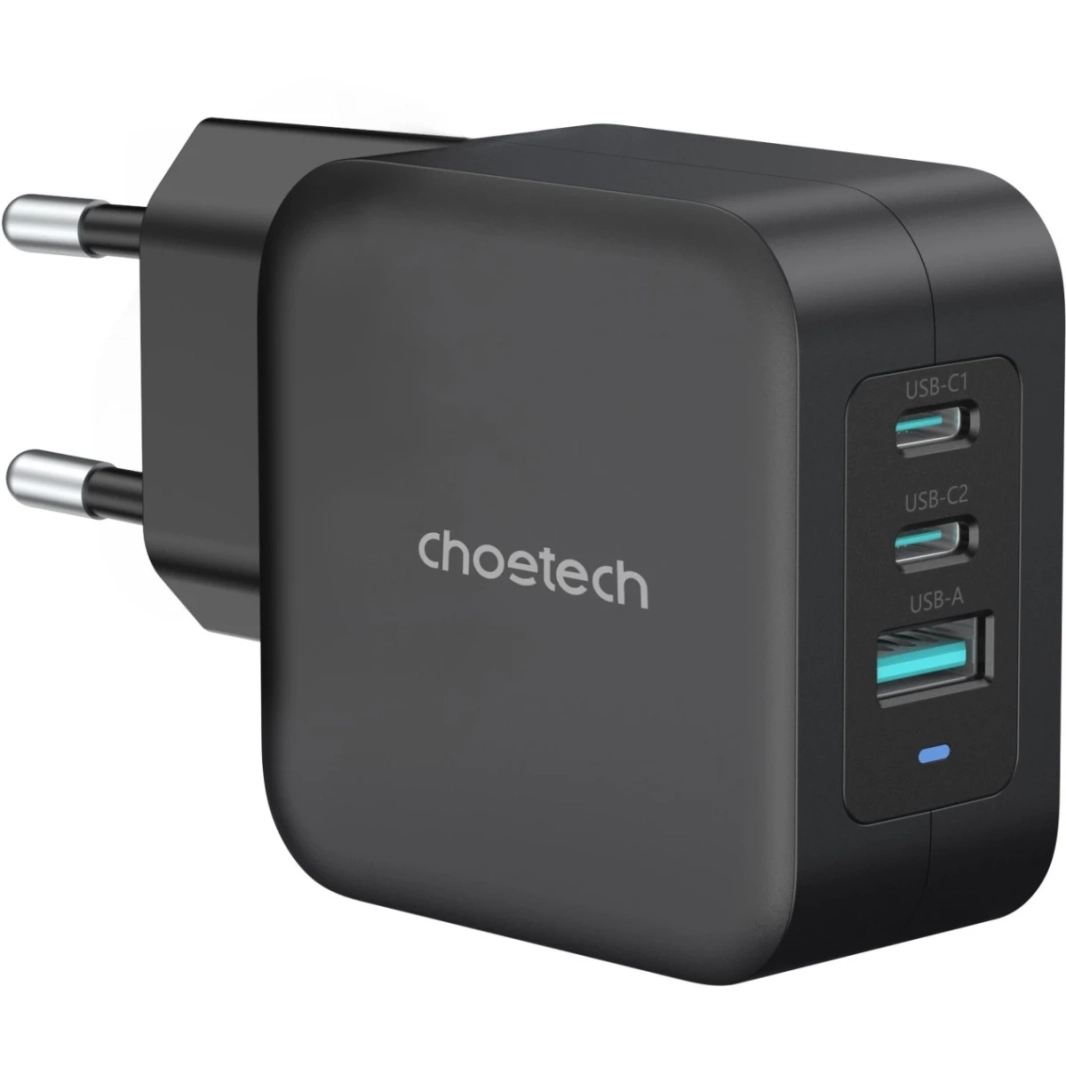 Choetech PD8005 Dual USB Type-C & 1x USB A Wall Charger MAX 100W Universal Charger For Home, Work, Travel - Black