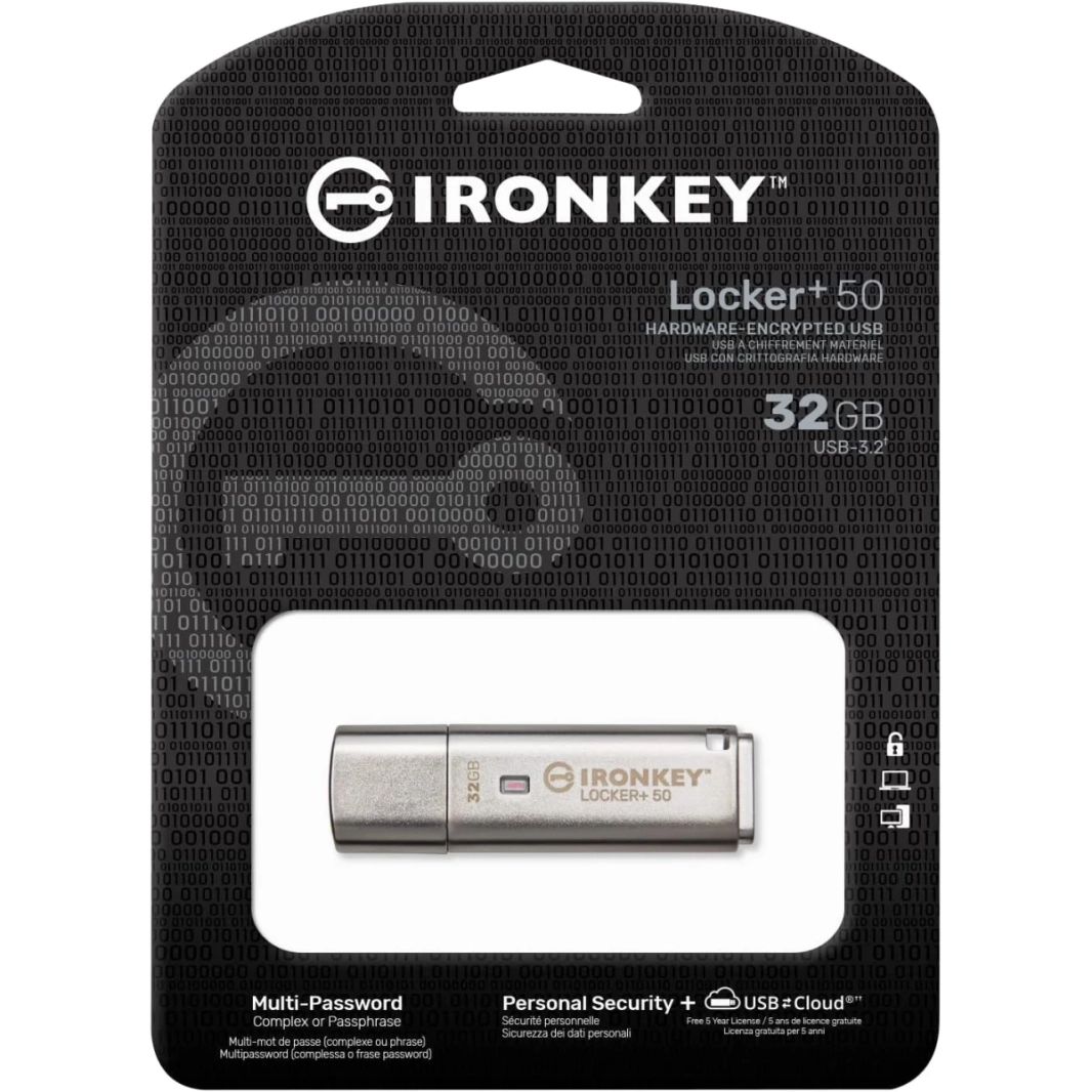Kingston Ironkey Locker+ 50 32GB محرك أقراص فلاش مشفر USB 3.2 XTS-AES Protect