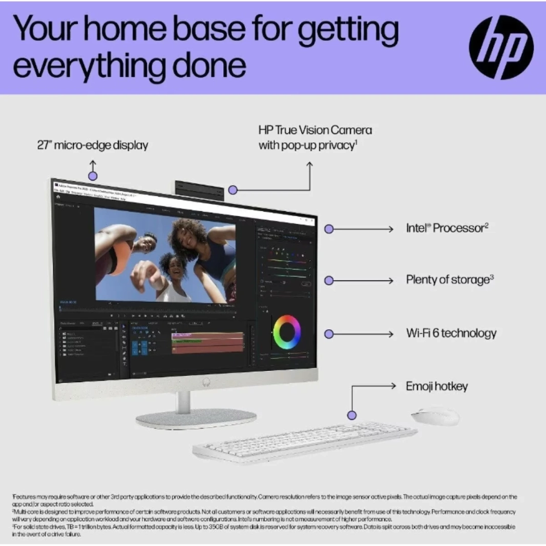 HP 24-cr0020ne (2023) All-in-One 13Gen Intel Core i7 10-Cores w/ 24" Touch Screen & Windows 11 - Shell White