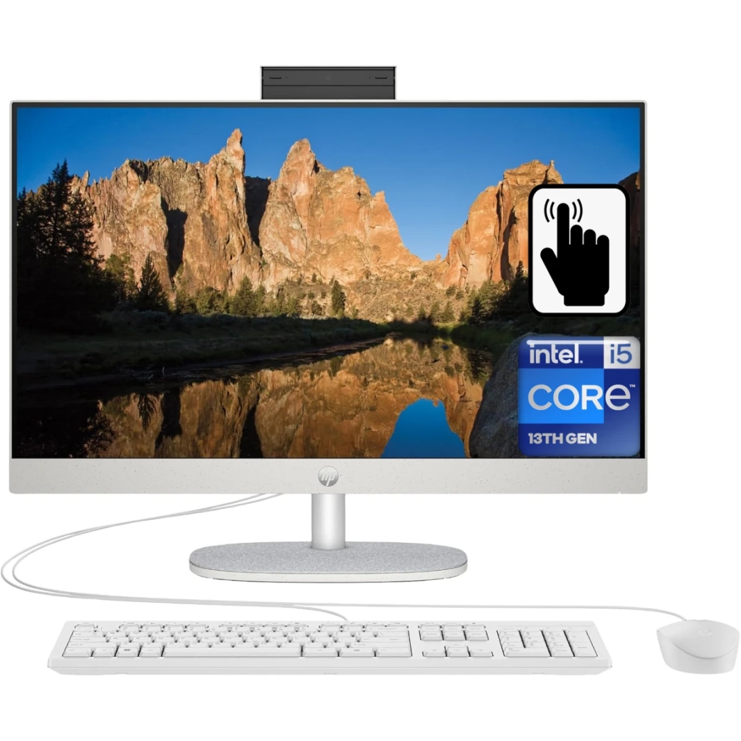 HP All-in-One 24-cr0027ne PC (2023) NEW 13Gen Intel Core i5 10-Cores w/ 24" IPS Full HD 99% sRGB Touch Display - White