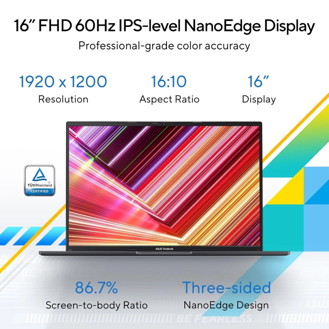 Asus vivobook 16 (2023) M1605XA New Gen Amd Ryzen 9 7940HS 8 cores w/ معالج عالي الأداء وذاكرة DDR5-أسود