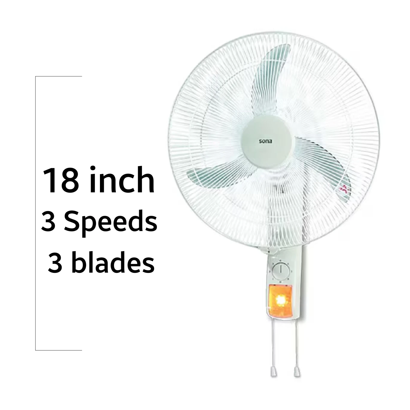 Sona Wall Fan 18 Inch 3 Speeds White