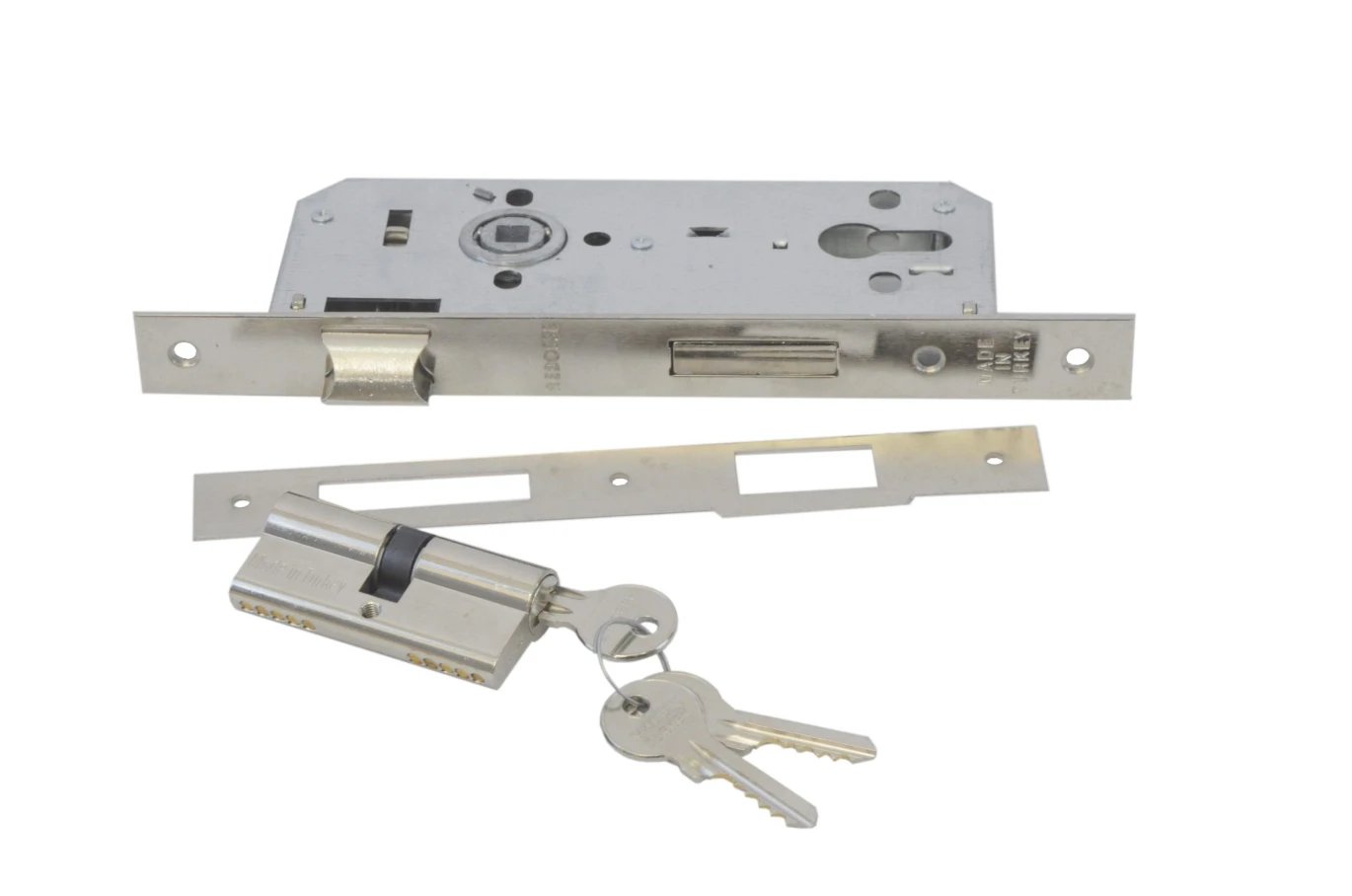 Door Lock w/Cylinder Silver 45mm/Regular Profile