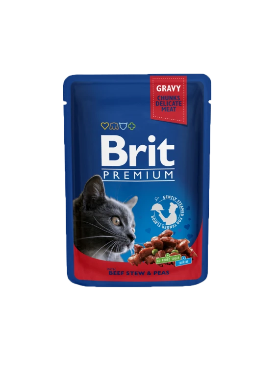 Brit Premium Cat Pouches with Beef Stew & Peas  - /100g