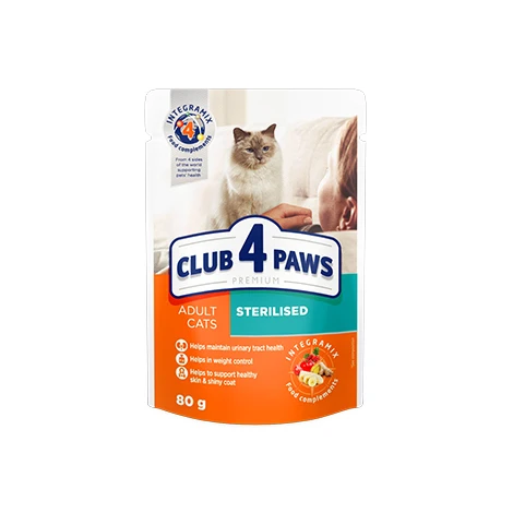 CLUB 4 PAWS PREMIUM "STERILISED". СOMPLETE CANNED PET FOOD FOR ADULT STERILISED CATS  - /80gm