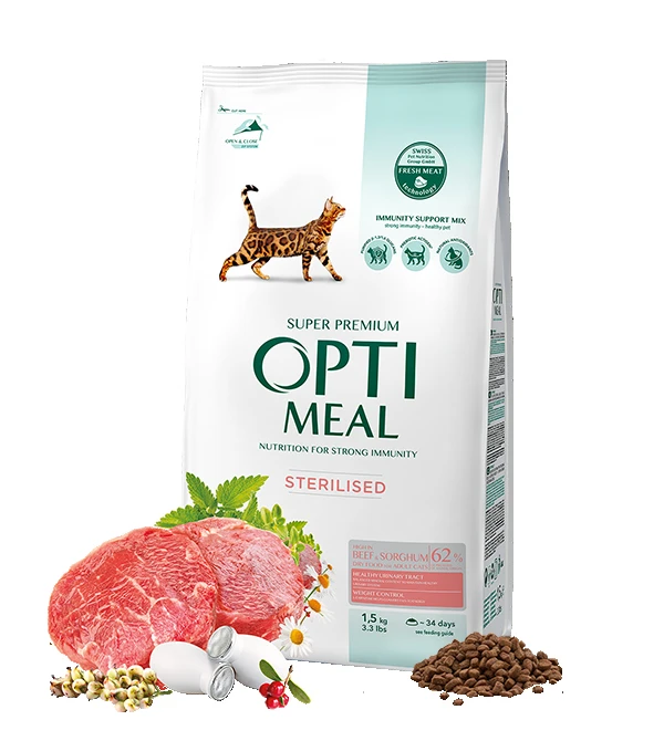 Complete dry pet food for sterilised cats - high in beef and sorghum  - /1.5kg