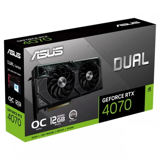 بطاقة رسوميات ASUS DUAL GEFORCE RTX 4070 OC EDITION 12GB GDDR6X مع مروحتين قويتين من AXIAL-TECH