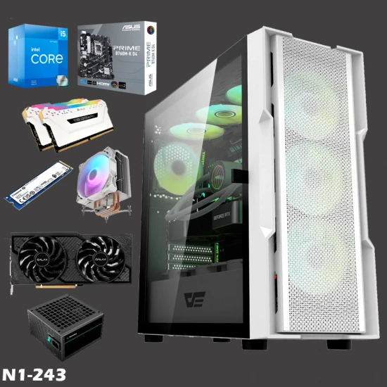 جهاز كمبيوتر N1 للألعاب N243 - وحدة معالجة رسومية RTX 4060 8G ووحدة معالجة مركزية INTEL I5 12400F 12GEN وذاكرة وصول عشوائي 16 جيجابايت (8*2) وسرعة 3600 ميجاهرتز ومحرك أقراص SSD NV2 سعة 1 تيرابايت