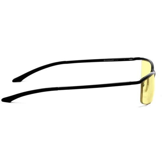 GUNNAR EMISSARY BLUE LIGHT FILTER ALUMINUM MAGNESIUM ALLOY COMPUTER GLASSES - ONYX FRAME AMBER LENS TINT