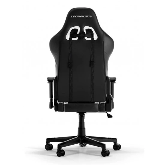 كرسي ألعاب من الجلد الصناعي من سلسلة DXRACER PRINCE P132 1D مع مساند ذراع ناعمة من مادة البولي فينيل كلوريد - أسود/ أبيض
