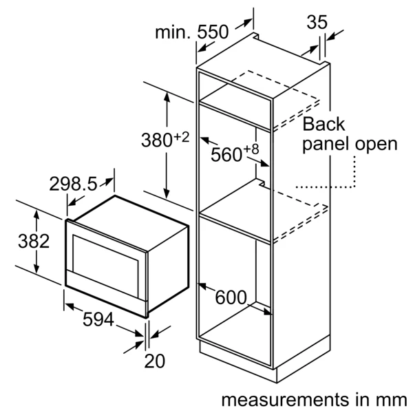 Built in Microwave 60cm Serie8 21lit H*38.5cm BL