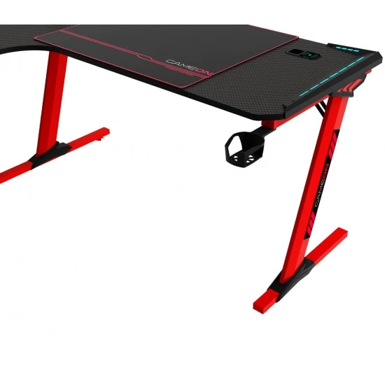 GAMEON PHANTOM XL-L SERIES L-SHAPED RGB FLOWING LIGHT GAMING DESK WITH MOUSE PAD QI WIRELESS CHARGER & USB HUB - BLACK
