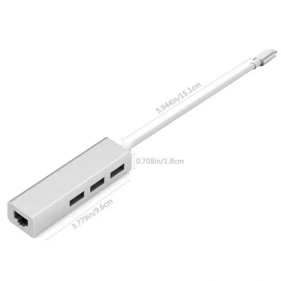 HUB WITH ETHERNET ADAPTER 4 IN 1 10/100/1000 MBPS TYPE C ADAPTER WITH 3.0 USB HUB 3 PORT