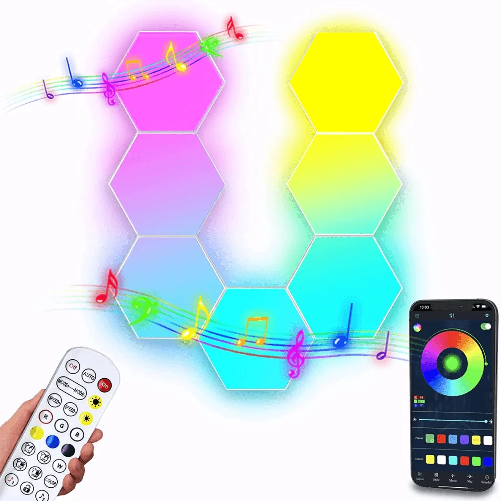Color RGB Bluetooth LED Hexagon Light Wall With APP+ Remote Control